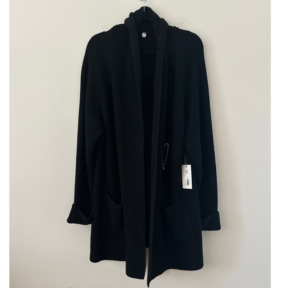 Margaret O'Leary Florence Coat Women's Large Black Merino Wool Shawl Collar NWT